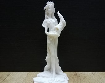 Fortuna Goddess Of Wealth Tyche Statue 8.26in - 21cm Greek Mythology White Marble & Cast Alabaster Handmade Statue in Greece