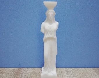 古代ギリシア女性(巫子)像多角柱（円柱） アクロポリスの石の置物 コラム 台座 テーブル花台 置物