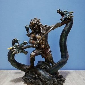 Hercules & Lernean Lernaean Hydra on Fight 30.5cm-12in Ancient Greek Hero Resin and Bronze Statue with Unique Details and Vintage Surfacing image 1