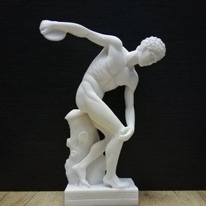 Discobolus - Discus Thrower Greek Sculpture Ancient Greece Roman Copies 29.5cm - 11.61in  White Marble & Alabaster Handmade Statue in Greece