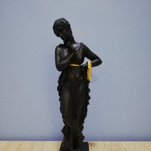 Dancer With Finger on Chin by Antonio Canova 25cm-9.84in Museum Copy Handpainted Black-Gold White Marble & Cast Alabaster Handmade Statue