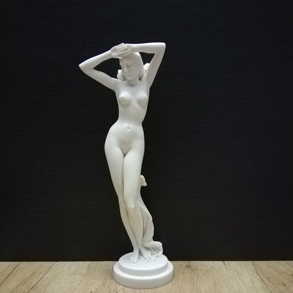 Nude Female Venus 12in-30.5cm Figurine Greek Naked Art Sexy White Marble & Cast Alabaster Handmade Statue