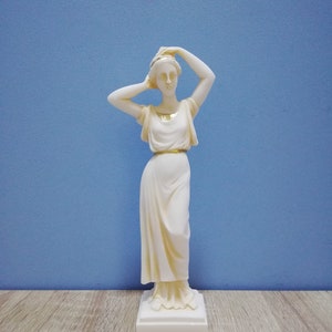 Tanagra Famous Greek Statue 25.5cm - 10in Ancient Greek Museum Copy Marble And Cast Alabaster Handmade - Handpainted Statue