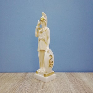 Athena Pallas Ancient Greek Roman Goddess of Wisdom Minerva 25.5cm - 10.03in White Marble & Alabaster Handmade-Handpainted Statue in Greece