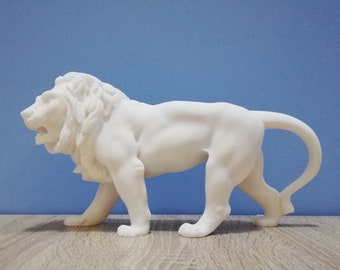 Lion Leo Animal Decor Beautiful Handmade Greek Sculpture 25cmW - 14cmH White Marble & Cast Alabaster Handmade Statue in Greece