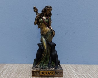 Hecate, goddess of magic 8.7cm - 3.42in Ancient Greek Mythology Unique Details Resin and Bronze Mini Statue Vintage Surfacing