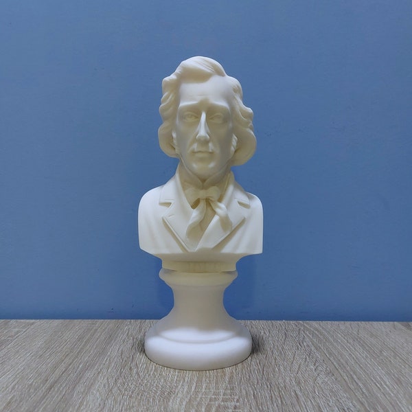 Frederic Francois Chopin Bust Head 23cm-9.05in Famous Polish Composer & Pianist Alabaster Handmade Sculpture White Marble - Cast Alabaster