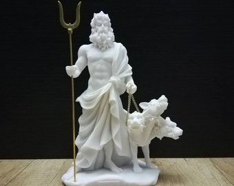 Hades Dios griego de los muertos y el inframundo Escultura hecha a mano de alabastro 23cm-9.05in Mármol blanco y alabastro fundido