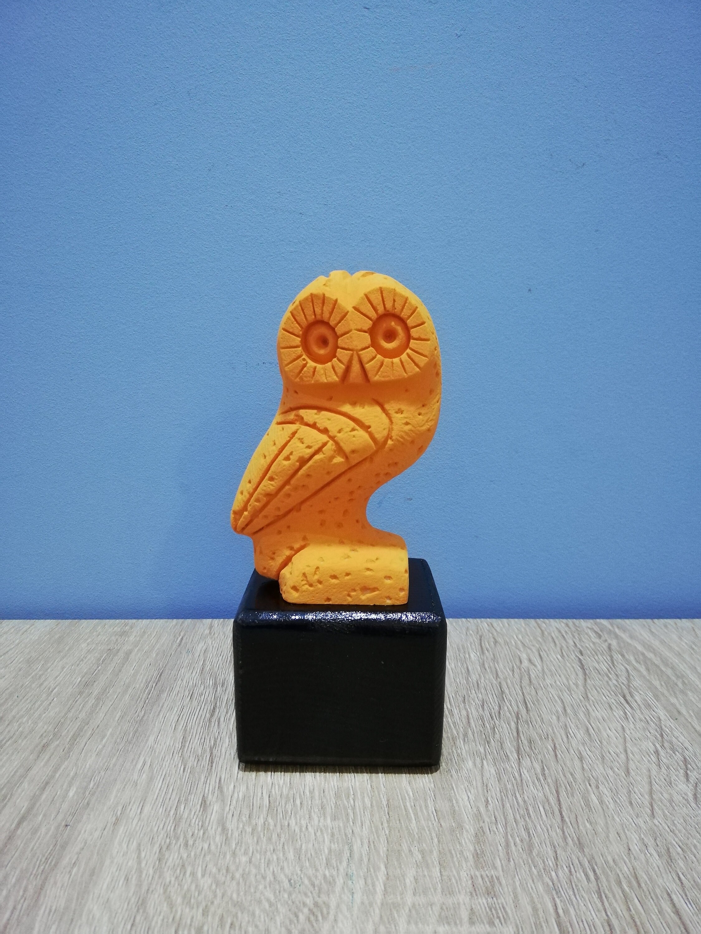 Owl The Symbol of Wisdom and Prudence 15cm-5.9in Handpainted Greek Statue White Marble & Cast Al