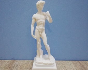 Copie du musée David de Michel-Ange 17 cm - 6,69 po. Réplique grecque faite main - Sculpture peinte à la main en marbre blanc et fonte d'albâtre