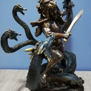 Hercules & Lernean Lernaean Hydra on Fight 30.5cm-12in Ancient Greek Hero Resin and Bronze Statue with Unique Details and Vintage Surfacing image 7