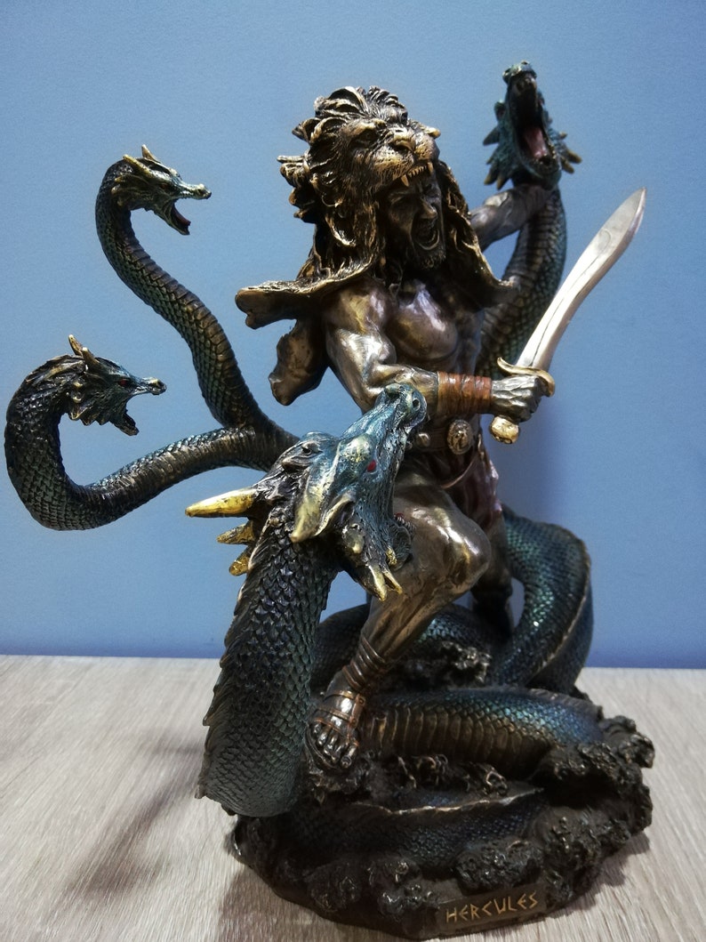 Hercules & Lernean Lernaean Hydra on Fight 30.5cm-12in Ancient Greek Hero Resin and Bronze Statue with Unique Details and Vintage Surfacing image 7
