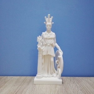 Athena Pallas Ancient Greek Roman Goddess of Wisdom Minerva 26cm - 10.23in White Marble & Alabaster Handmade Statue in Greece