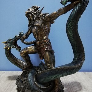 Hercules & Lernean Lernaean Hydra on Fight 30.5cm-12in Ancient Greek Hero Resin and Bronze Statue with Unique Details and Vintage Surfacing image 3