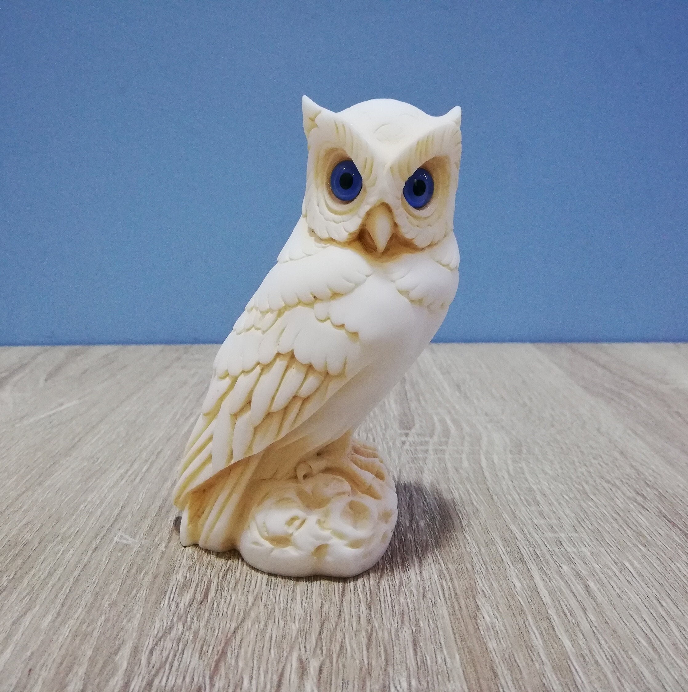 Owl in a Rock Looks Right 13cm-5.11in The Symbol of Wisdom and Prudence Greek Statue White Marble &a