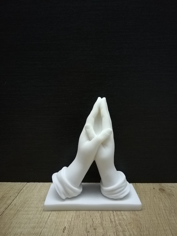 Praying Hands Sculpture | White Marble, Cast Alabaster | Handmade in Greece