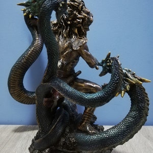 Hercules & Lernean Lernaean Hydra on Fight 30.5cm-12in Ancient Greek Hero Resin and Bronze Statue with Unique Details and Vintage Surfacing image 6