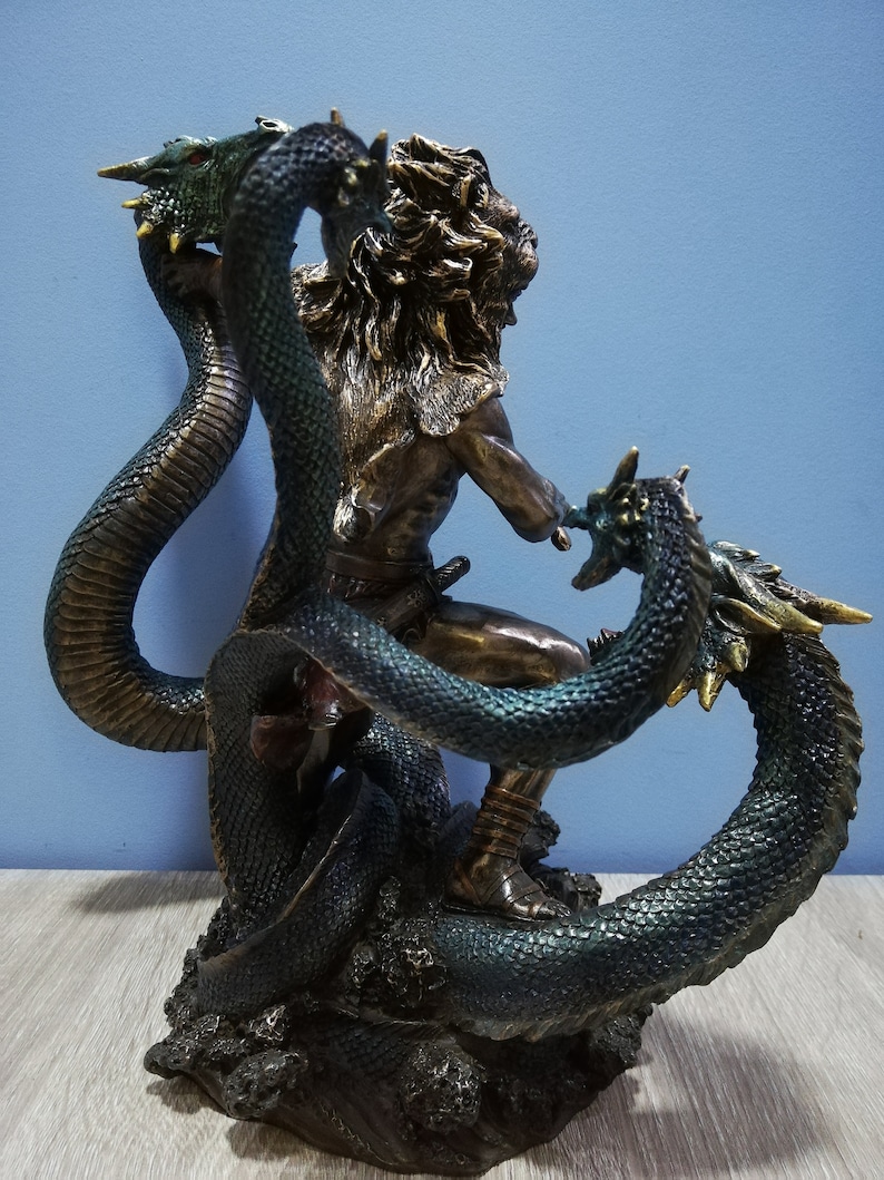 Hercules & Lernean Lernaean Hydra on Fight 30.5cm-12in Ancient Greek Hero Resin and Bronze Statue with Unique Details and Vintage Surfacing image 6