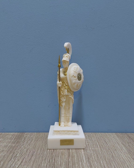 Athena Pallas Ancient Greek Roman Goddess of Wisdom Minerva 16.5cm - 6.5in White Marble & Alabaster Handmade - Handpainted Statue in Greece