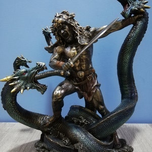 Hercules & Lernean Lernaean Hydra on Fight 30.5cm-12in Ancient Greek Hero Resin and Bronze Statue with Unique Details and Vintage Surfacing image 2