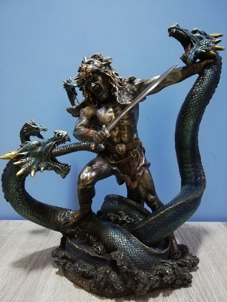 Hercules & Lernean Lernaean Hydra on Fight 30.5cm-12in Ancient Greek Hero Resin and Bronze Statue with Unique Details and Vintage Surfacing image 2