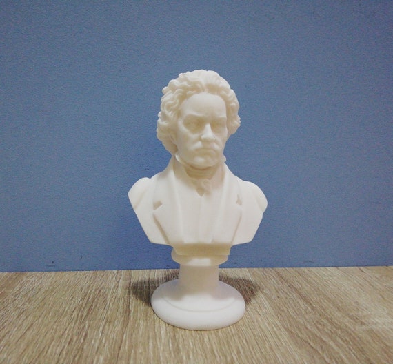 Ludwig Van Beethoven Bust Head 14.5cm-5.70in The Most Important Composer & Pianist Handmade Greek Statue White Marble - Cast Alabaster