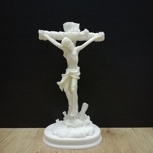 The Crucifixion of Jesus 22cm - 8.66in  Handmade Sculpture White Marble and Cast Alabaster Handmade in Greece
