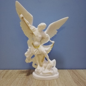 Archangel Michael 27.7cm - 10.90in Religious Greek Statue White Marble & Cast Alabaster Handmade Statue Made in Crete Greece