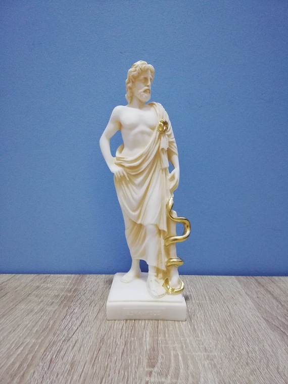 アスクレピオス医神アラバスターハンドメイド・手描き彫刻 8.85インチ