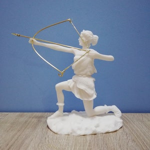 Artemis With Bow Ancient Greek Roman Goddess of the Hunt 22cm - 8.66in Marble & Cast Alabaster Handmade Statue