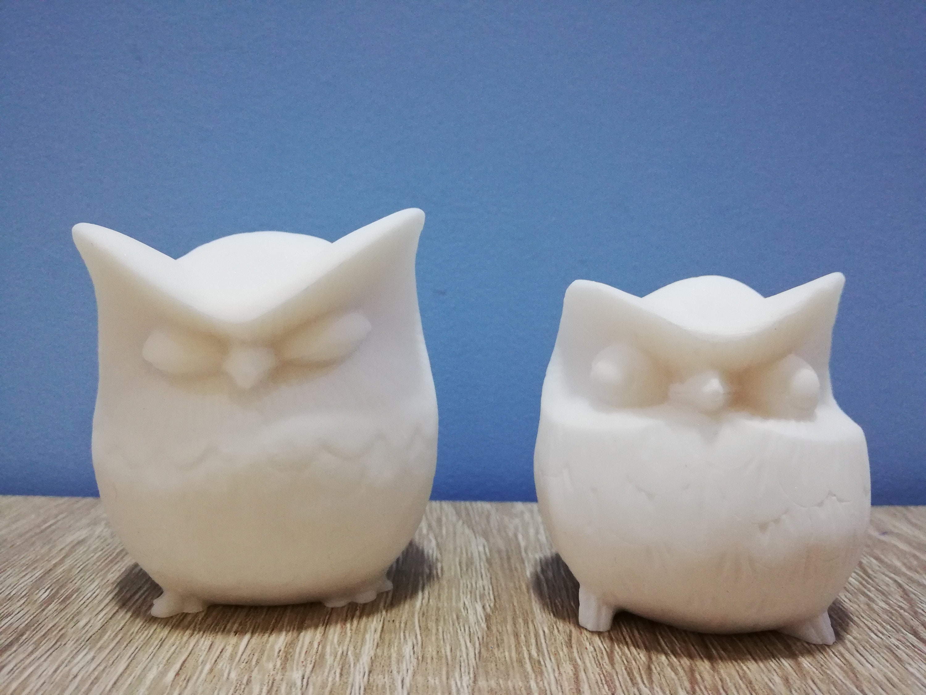 Big Owl 6.5cm & Small Owl 6cm Set | The Symbol of Wisdom and Prudence White Marble - Cast Alabas