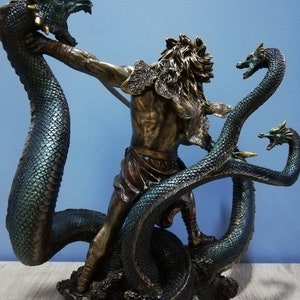 Hercules & Lernean Lernaean Hydra on Fight 30.5cm-12in Ancient Greek Hero Resin and Bronze Statue with Unique Details and Vintage Surfacing image 5