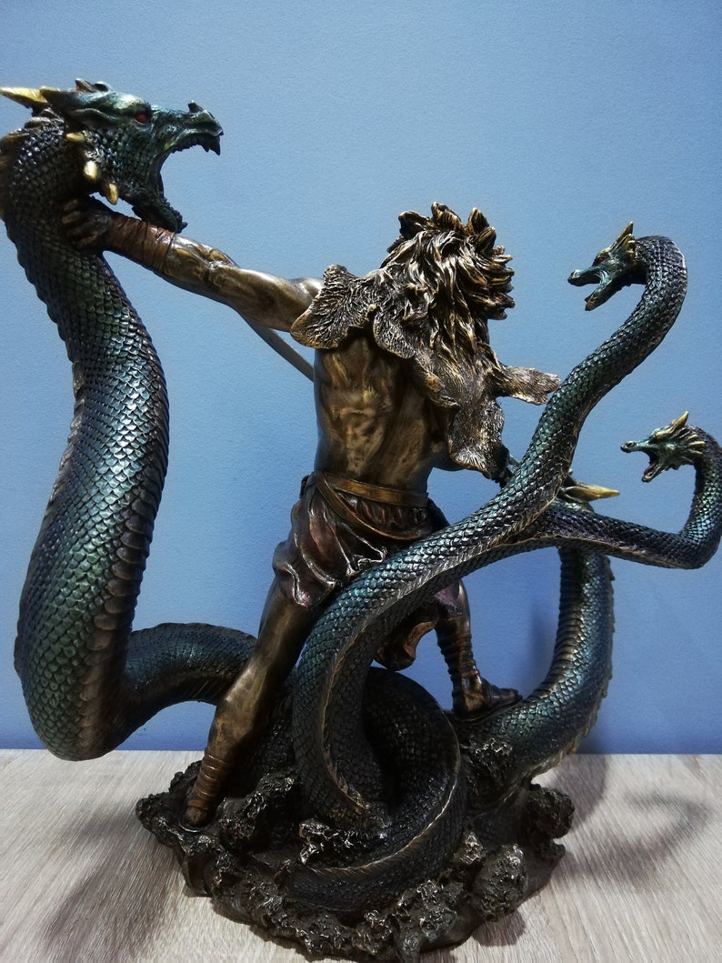 Hercules & Lernean Lernaean Hydra on Fight 30.5cm-12in Ancient Greek Hero Resin and Bronze Statue with Unique Details and Vintage Surfacing image 5