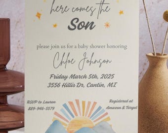 Here Comes the Son Baby Shower Digital Invite - Here Comes the Son Baby Shower Decor - Digital Baby Shower Invite Son - Baby Boy Shower