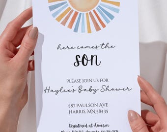 Here Comes the Son Baby Shower Digital Invite - Here Comes the Son Baby Shower Decor - Digital Baby Shower Invite Son - Baby Boy Shower