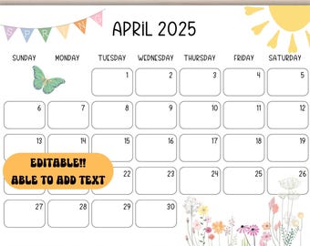 EDITABLE April 2025 Calendar Year Printable-Simple Minimalist Wall Calendar-Printable Fillable 2025 Desk Calendar Planner