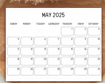 Blank May 2025 Calendar Year Printable, Simple Minimalist Calendar, Wall Calendar, Printable 2025 Desk Calendar 2025, PDF Instant Download