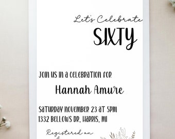 Editable Template - 60th Birthday Digital Invite - 40th Birthday Invite - Canva Template Digital Invitation - Digital Products Best Seller