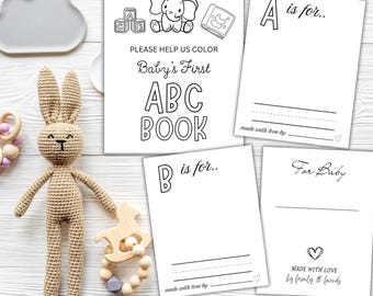 Blank Alphabet Book, ABC Coloring Book Baby Shower, Baby Shower Coloring Book, Babys First ABC Book, Baby Shower Guest Book Alternative
