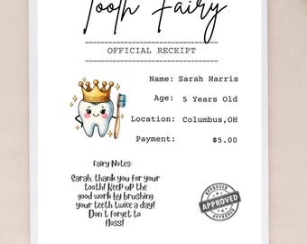 Tooth Fairy Receipt, Tooth Fairy Letter First Tooth, Tooth Fairy Certificate, Digital Products Best Seller, Tooth Fairy Letter First Tooth