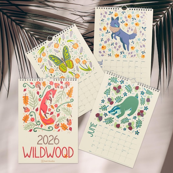 2026 Wall Calendar | Folk Art Animal Calendar | Illustrated Monthly Calendar | Colorful Wall Art | Wire-Bound 2026 Calendar