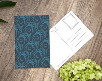 Peacock Feather Postcard Set: Unique Art Prints, Happy Mail