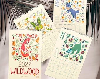 Wandkalender 2027 | Tiermotiv (Volkskunst) | Künstlerisch illustrierter 12-Monats-Kalender | Raumdekoration | Designer-Hängekalender | Ohne KI