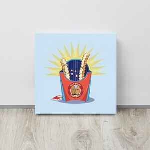 Cartoon French Fries Reunion Art - 12 x 12 cali rozciągnięte płótno - Fantazyjny wystrój domu - wyjątkowy pomysł na prezent