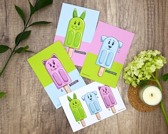 Petsicle Postcard Set: Dog, Cat, Bunny Ice Pop Notecards
