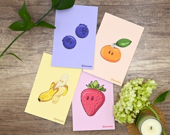 Blueberry Banana Mandarin Strawberry Postcard Set Unique Gift For Pen Pal Notecards, Thinking of You Gift for Friend Stationary Gift for Her