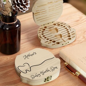 Caja de madera personalizada para guardar dientes de leche - Diseño y nombre personalizables - Regalo único para el Hada de los Dientes - Caja para dientes de leche, regalo para baby shower
