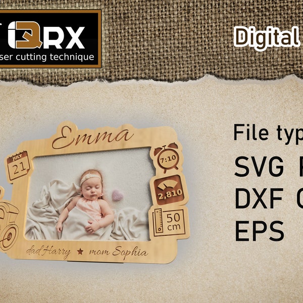 Fotorahmen mit Zug (Neugeborene, Kinder metrisch) - svg dxf pdf cdr eps, Laser Cutting File