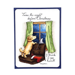 Twas the night before Christmas -- Santa's on his way -- Christmas card with dog and mouse