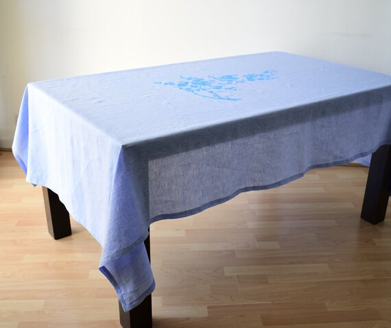 Linen Tablecloth Tree Branch Flowers Hand Painted Linen Tablecloth Tree Branch Flowers, Tree Branch Tablecloth